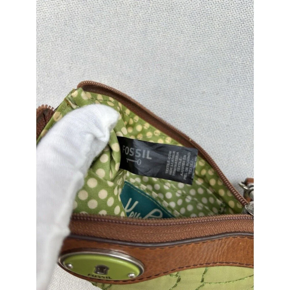 Fossil Keyper Zip Around Green Quilted And Leather Wallet